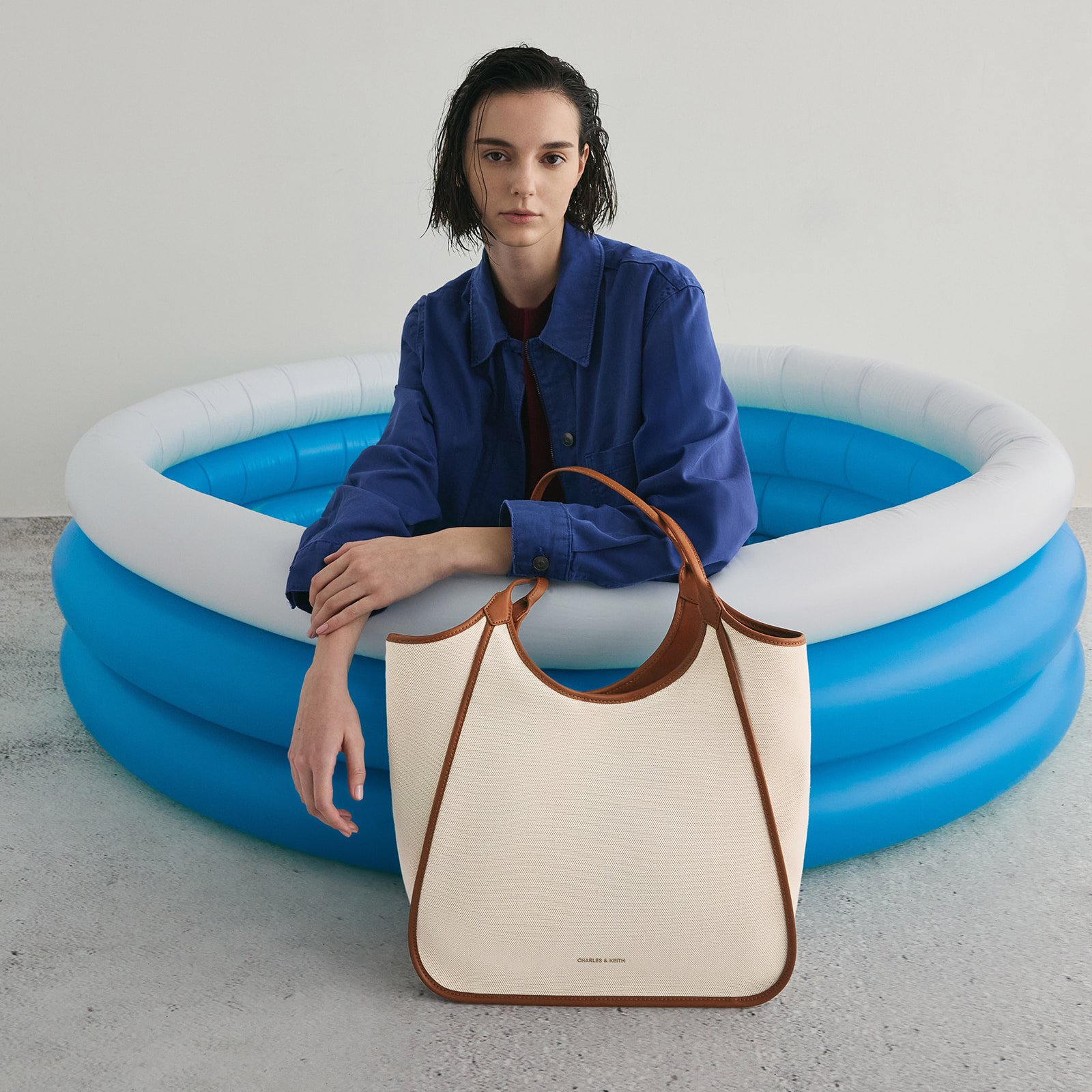 Sianna Canvas Contrast-Trim Tote Bag- CHARLES & KEITH