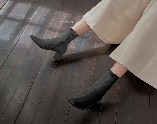 Women’s two-tone block heel ankle boots (close up) – CHARLES & KEITH