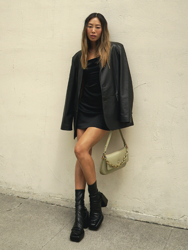 Women’s Zadie shoulder bag and Lucile platform boots, as seen on Aimee Song - CHARLES & KEITH