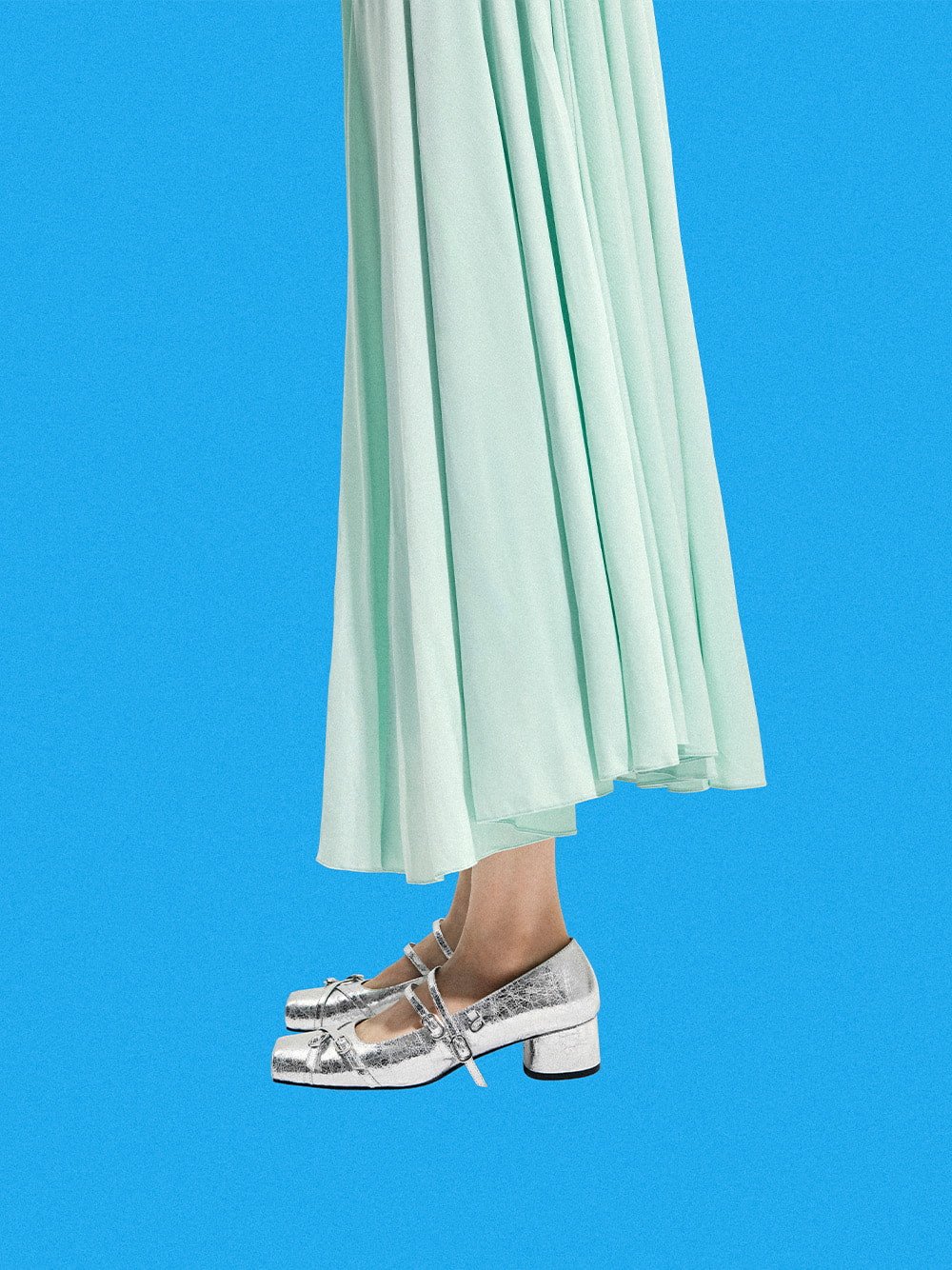 Women’s Metallic Crinkle-Effect Double-Strap Mary Jane Pumps in silver - CHARLES & KEITH