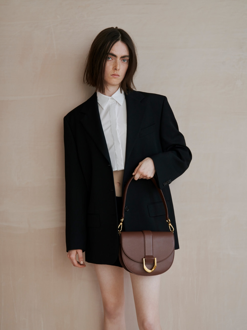 Women’s brown Gabine leather saddle bag - CHARLES & KEITH