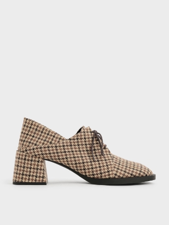 Houndstooth-Print Step-Back Oxford Pumps