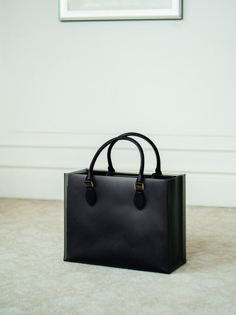 Women’s woven double top handle bag in black - CHARLES & KEITH