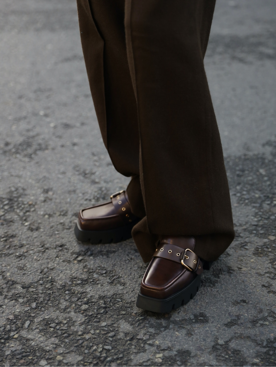 Fay buckled chunky penny loafers in dark brown - CHARLES & KEITH