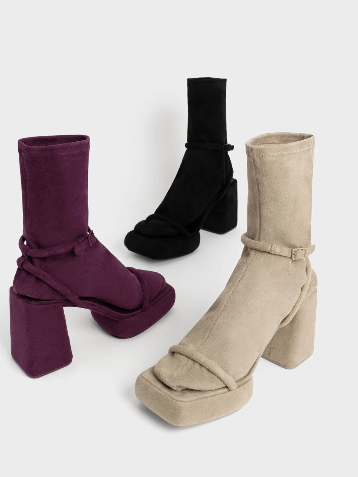 Lucile Textured Platform Calf Boots - Burgundy