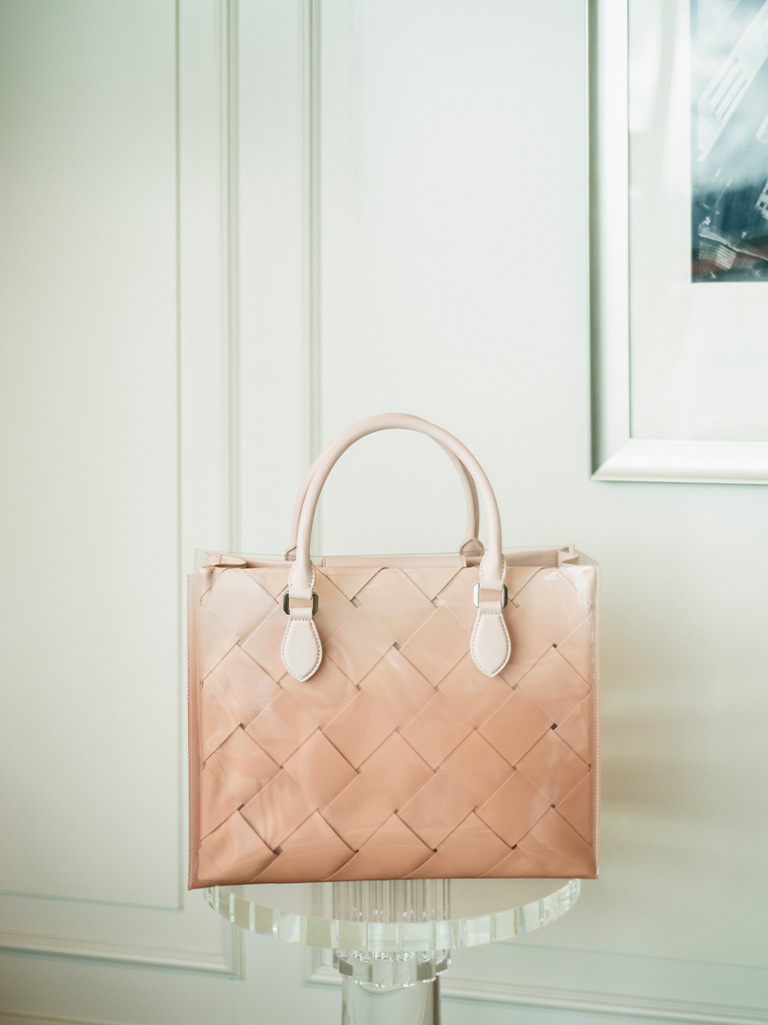 Women’s woven double top handle bag in light pink - CHARLES & KEITH