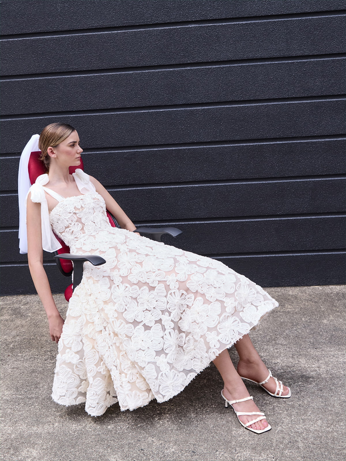 White Jessy Recycled Polyester Bow Heeled Sandals-  CHARLES & KEITH