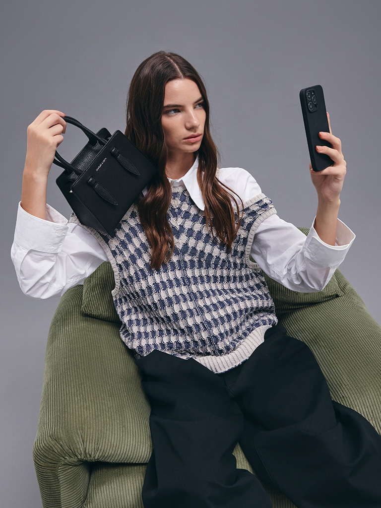 Women's Allyn Structured Trapeze Tote Bag in noir — CHARLES & KEITH