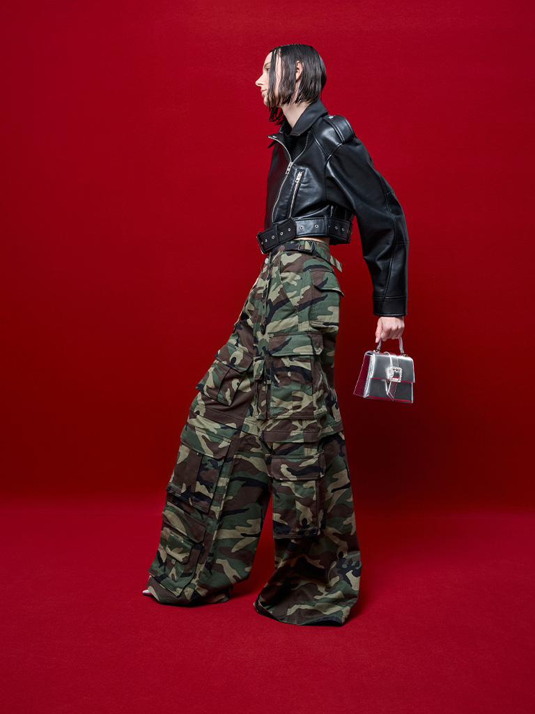 Metallic Crystal-Buckle Belted Top Handle Bag in silver — CHARLES & KEITH