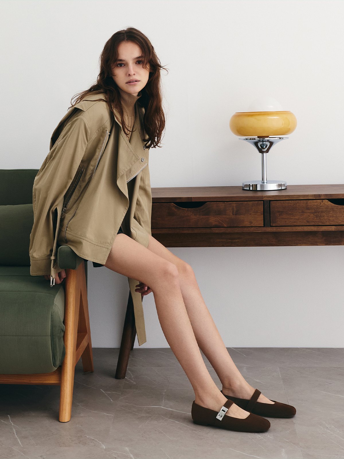 Dark Brown Textured Lando Faux Suede Metallic-Accent Platform Loafers - CHARLES & KEITH