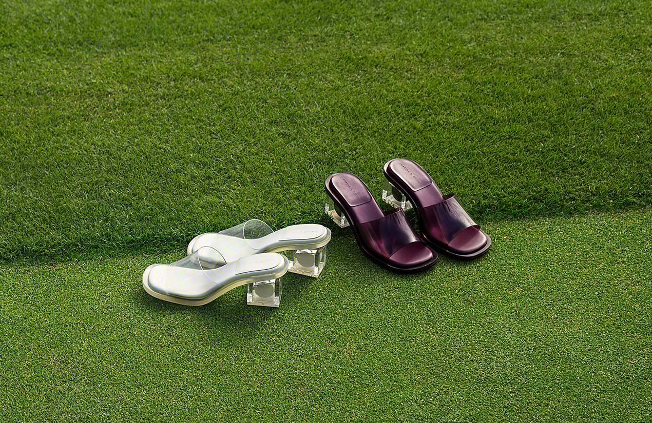 Women’s Madison clear sculptural heel mules in white and purple - CHARLES & KEITH