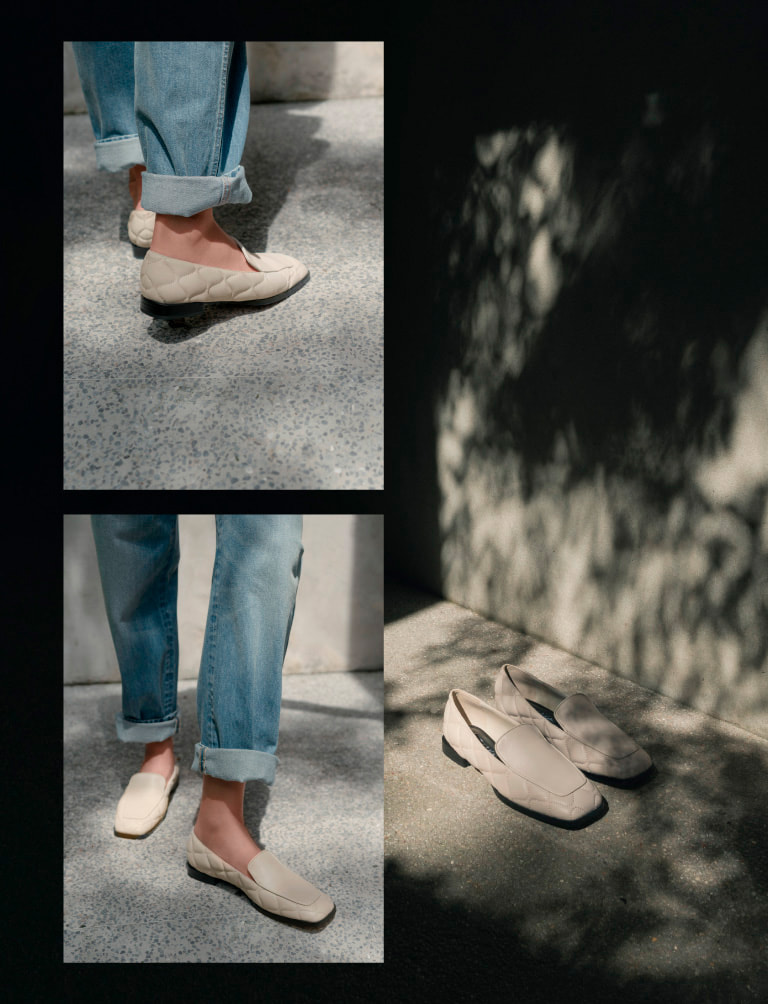 Women’s quilted leather loafers in chalk (collage) – CHARLES & KEITH