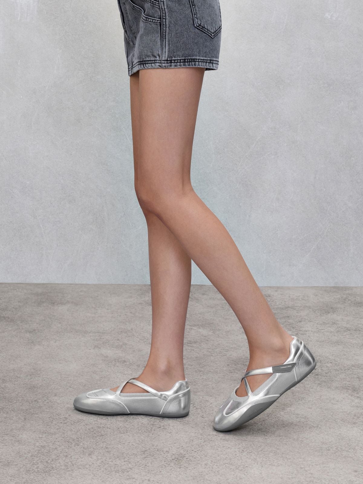 Silver Mika Crossover Mary Jane Sneakers   - CHARLES & KEITH