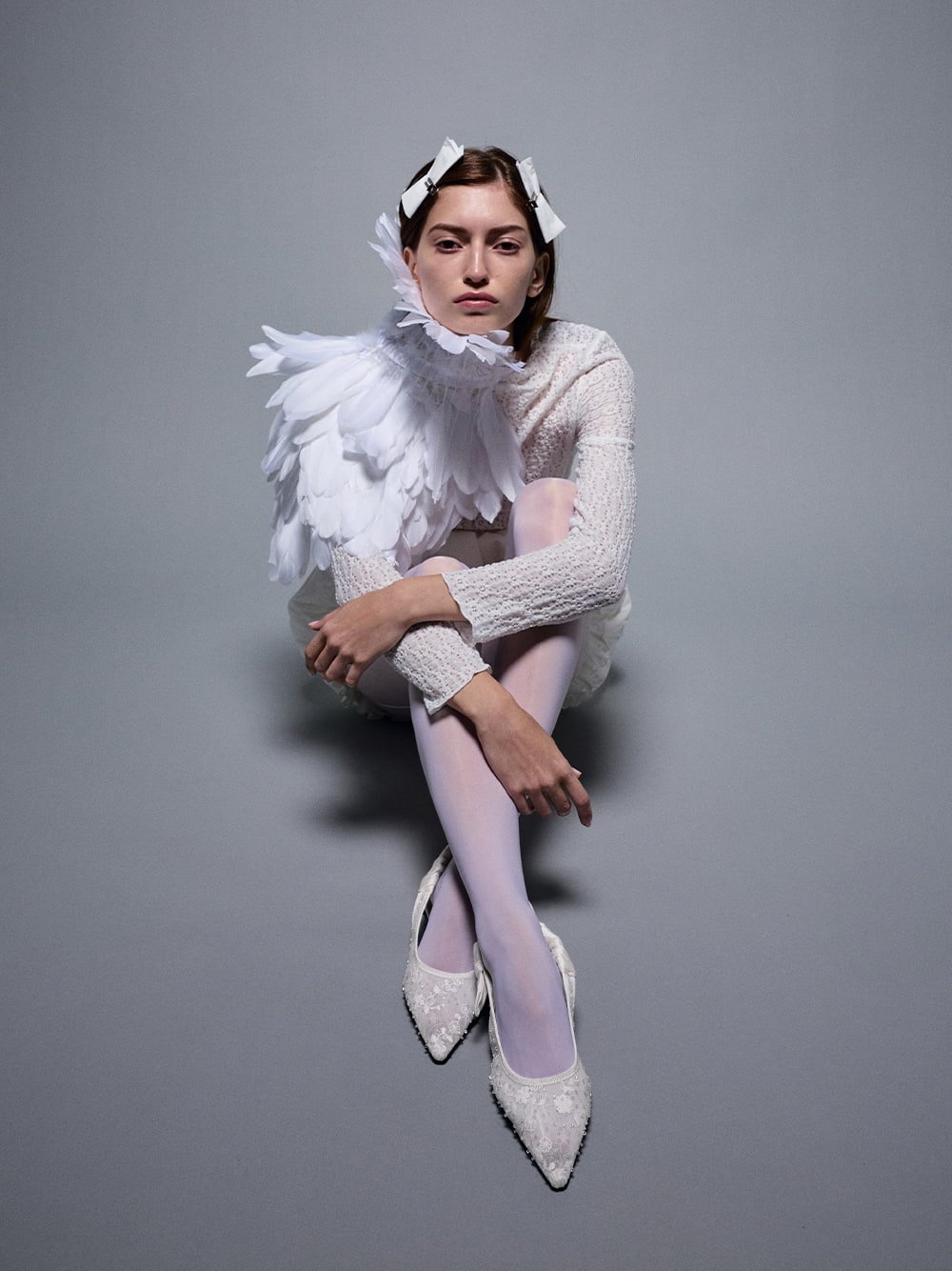 Tayari Embroidered-Mesh Slingback Flats in white - CHARLES & KEITH