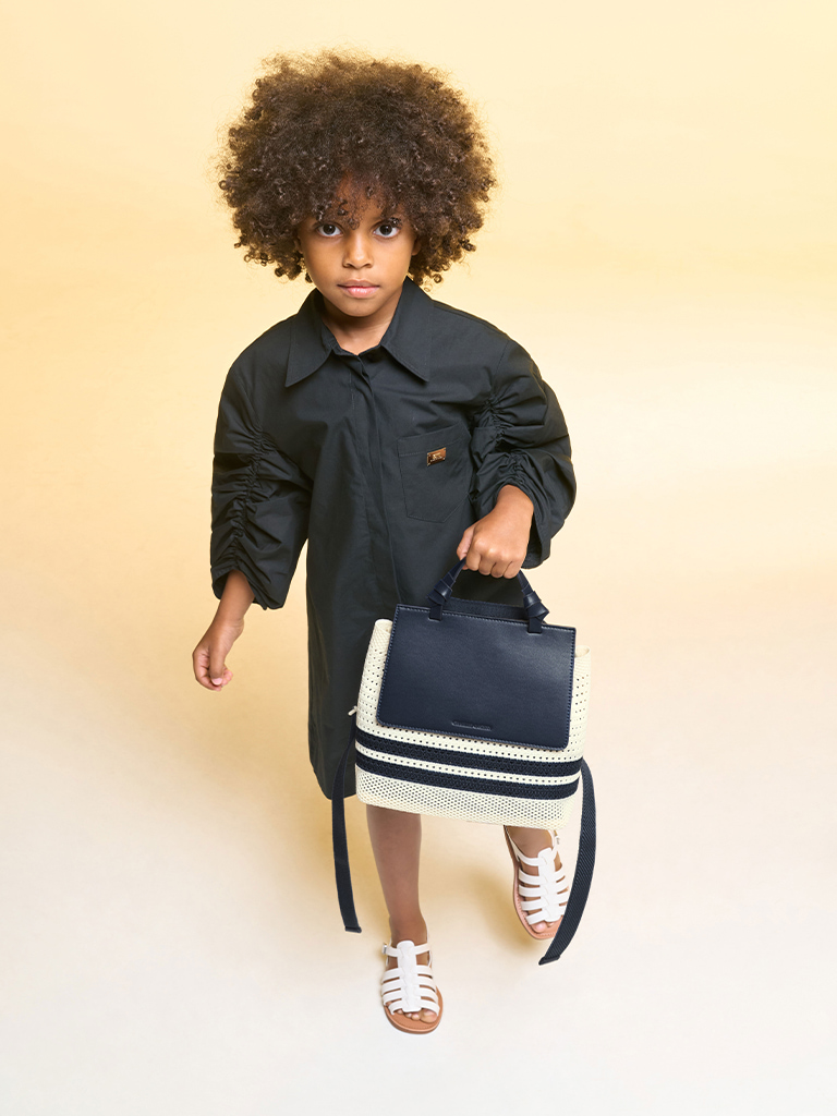 Girls’ Ida knitted front flap backpack in blue - CHARLES & KEITH