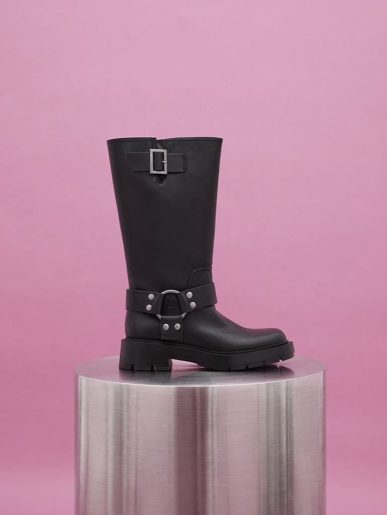 Women’s metallic buckled knee-high boots - CHARLES & KEITH