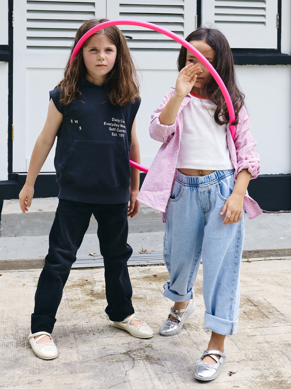 Girls' pearlescent crossover Mary Jane sneakers in chalk and Girls’ metallic crossover Mary Jane sneakers in silver - CHARLES & KEITH