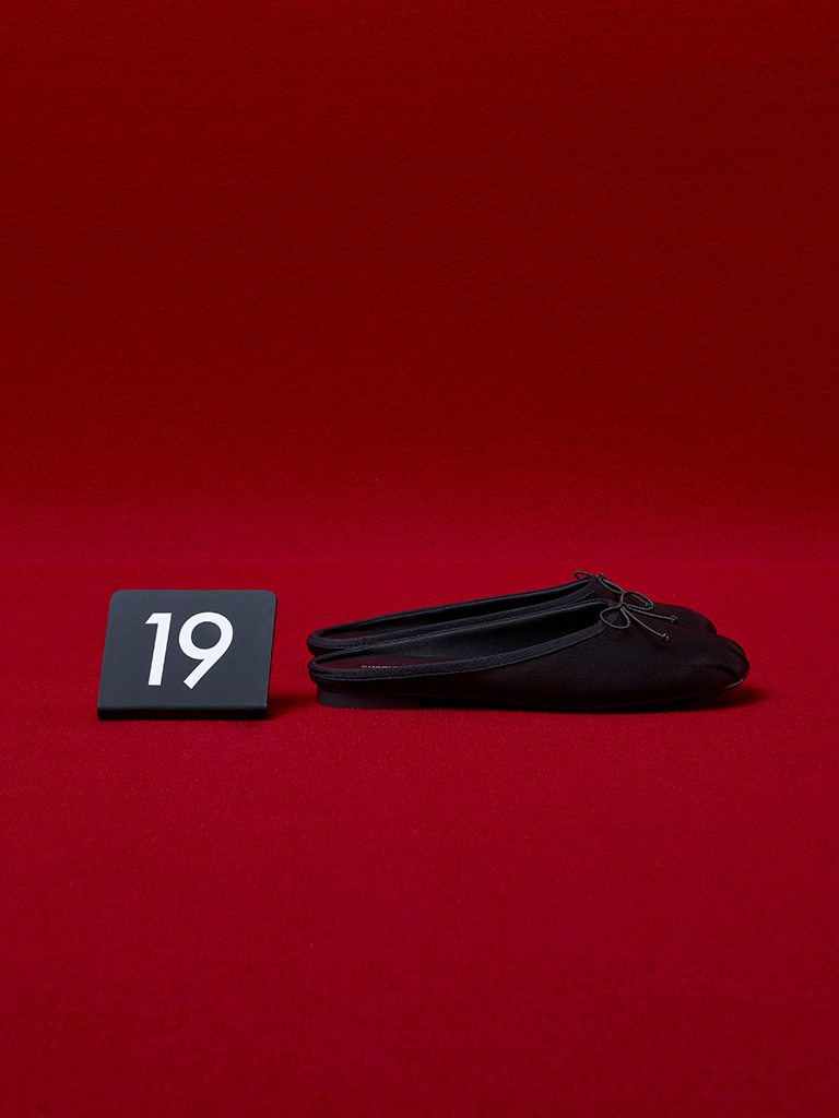 Satin Bow Flat Mules in black — CHARLES & KEITH