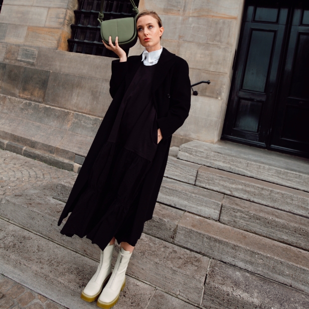 Women’s Luna knotted handle shoulder bag and Billie front-zip ankle boots, as seen on Rebecca Laurey – CHARLES & KEITH