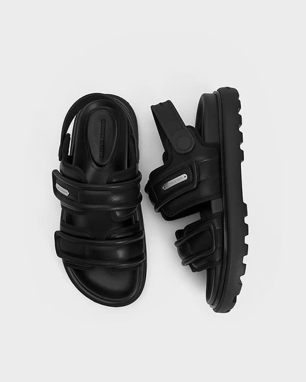 Women’s Black Romilly Puffy Sports Sandals - CHARLES & KEITH