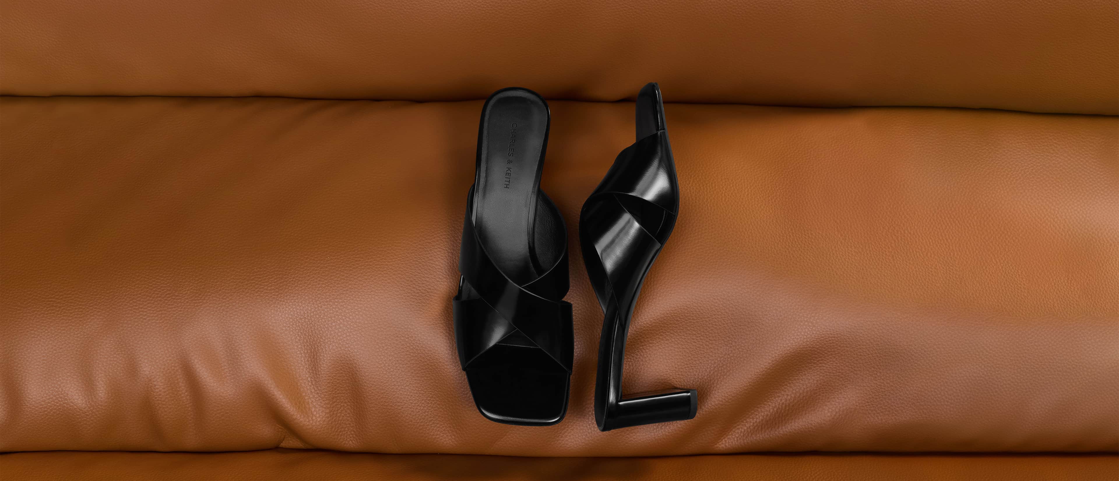 Women’s Georgina crossover-strap blade-heel mules in black - CHARLES & KEITH