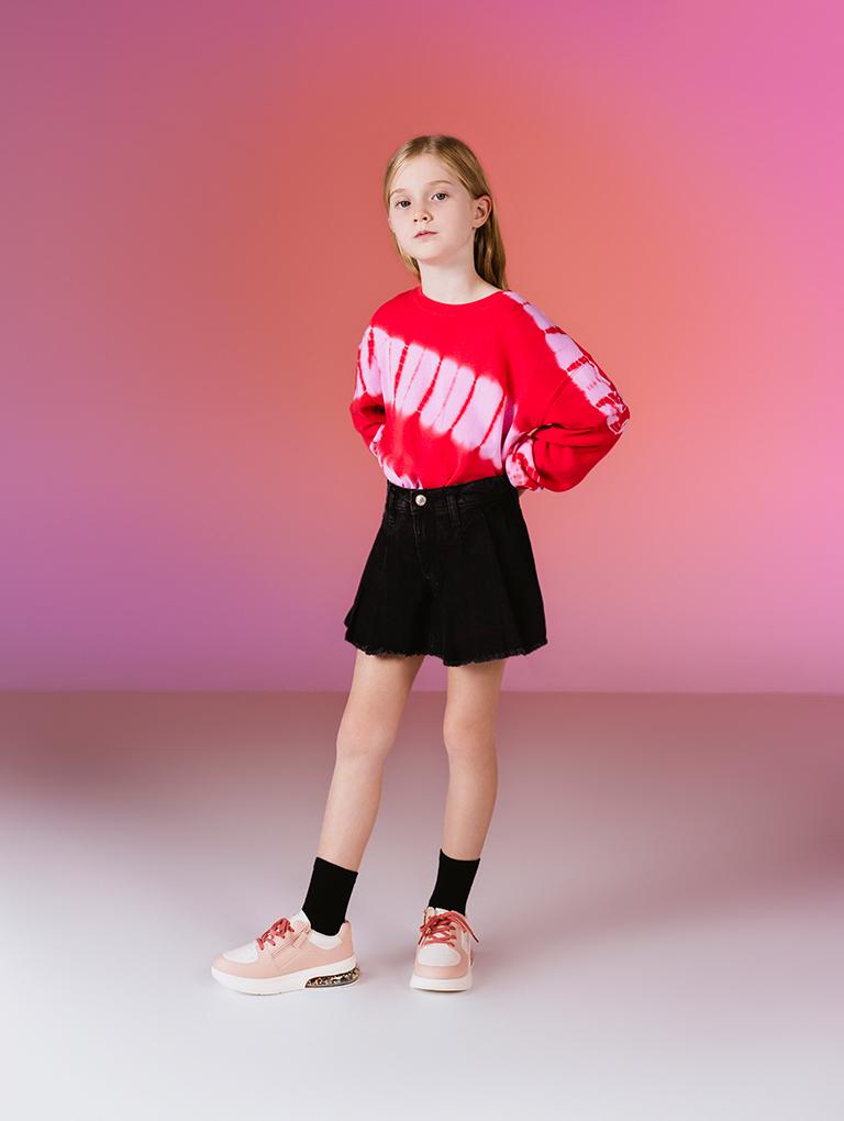 Girls' Beaded Sole Lace-Up Sneakers in blush - CHARLES & KEITH