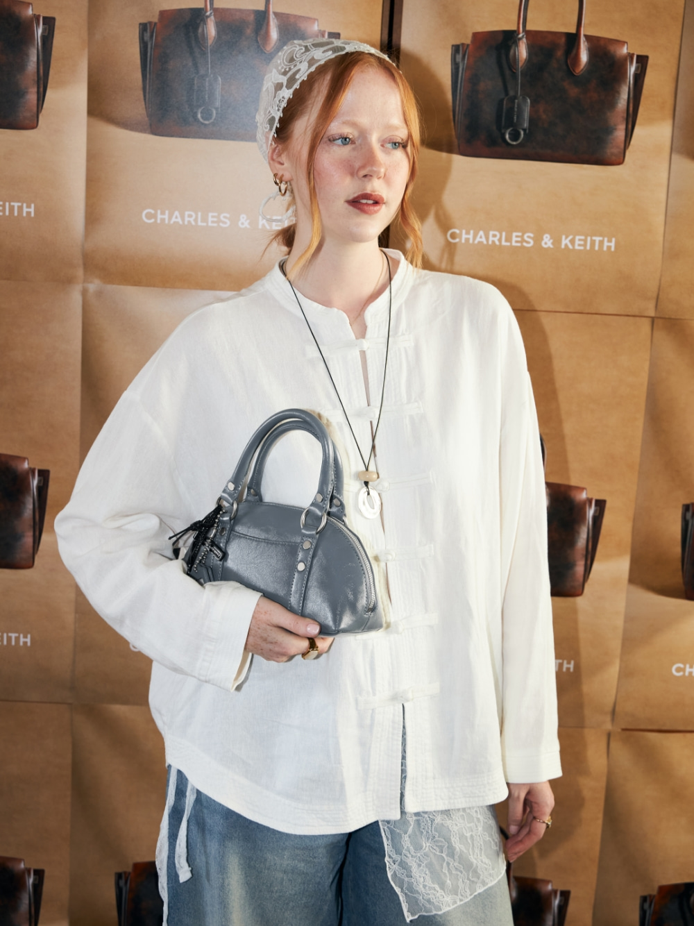 Tatiana Studded Bowling Bag in smokey blue - CHARLES & KEITH
