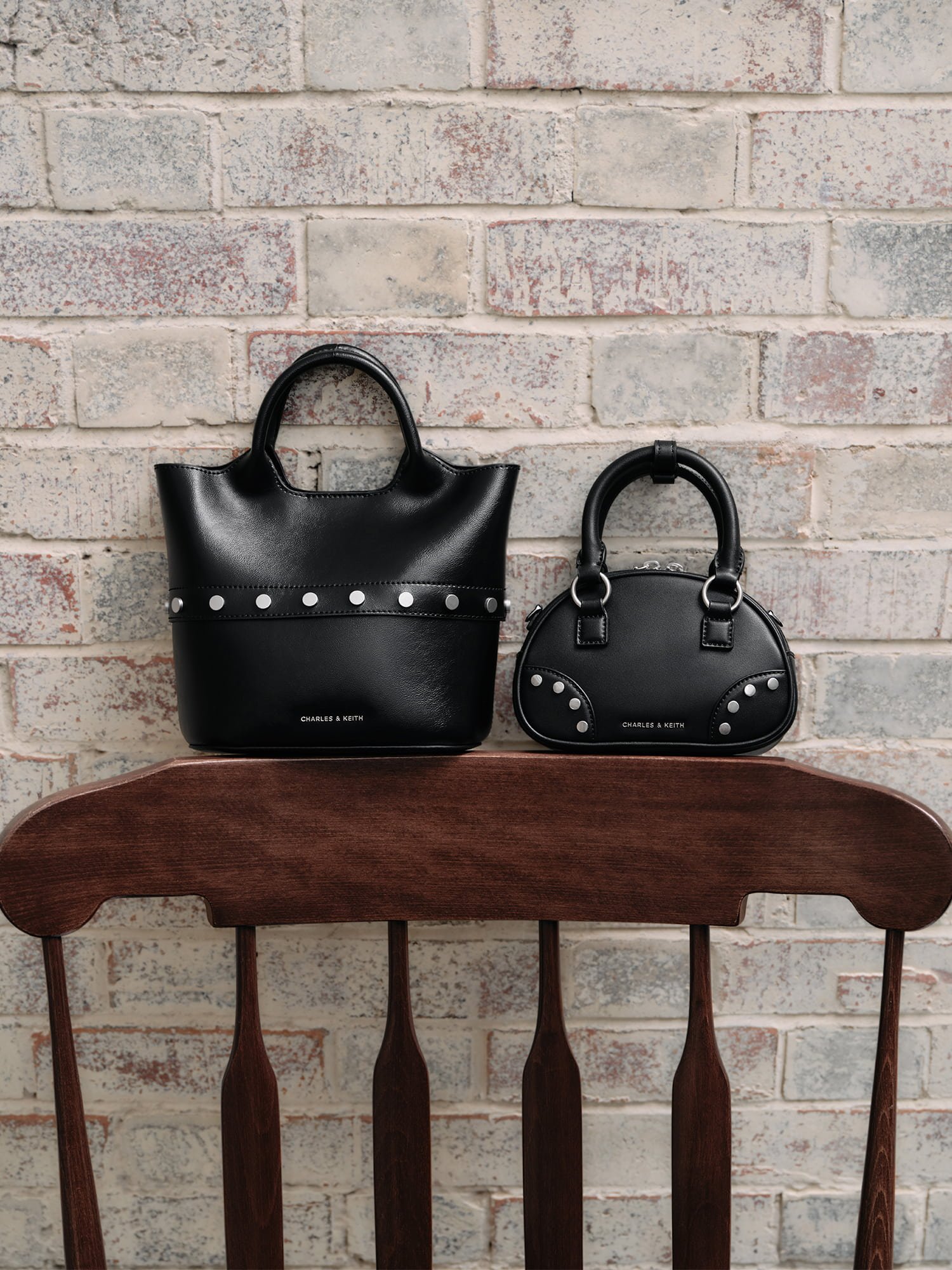 Bobbie Studded Convertible Two-Way Bucket Bag - Noir - CHARLES & KEITH