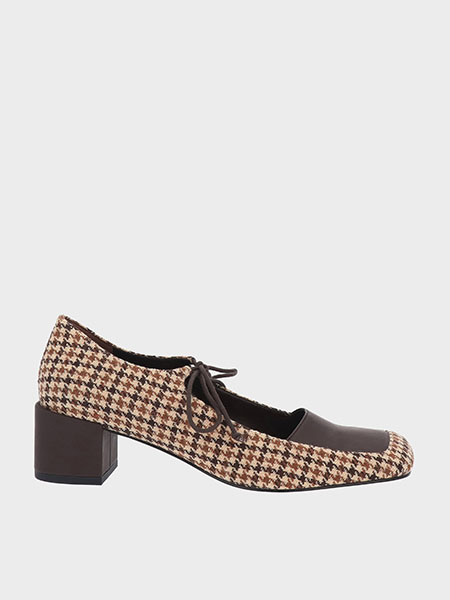 Houndstooth-Print Bow-Tie Block Heel Pumps