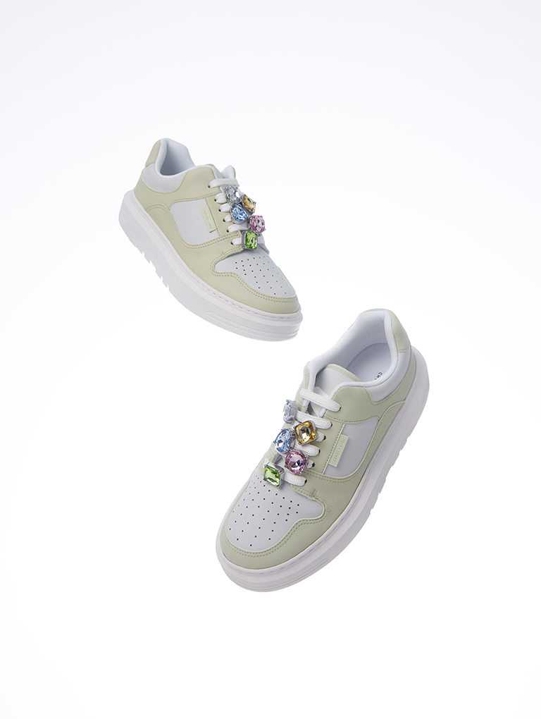 Gem-Embellished Platform Sneakers in mint green – CHARLES & KEITH