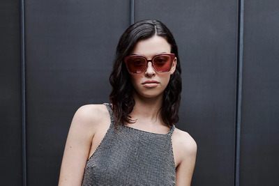Women's fuchsia metallic square sunglasses