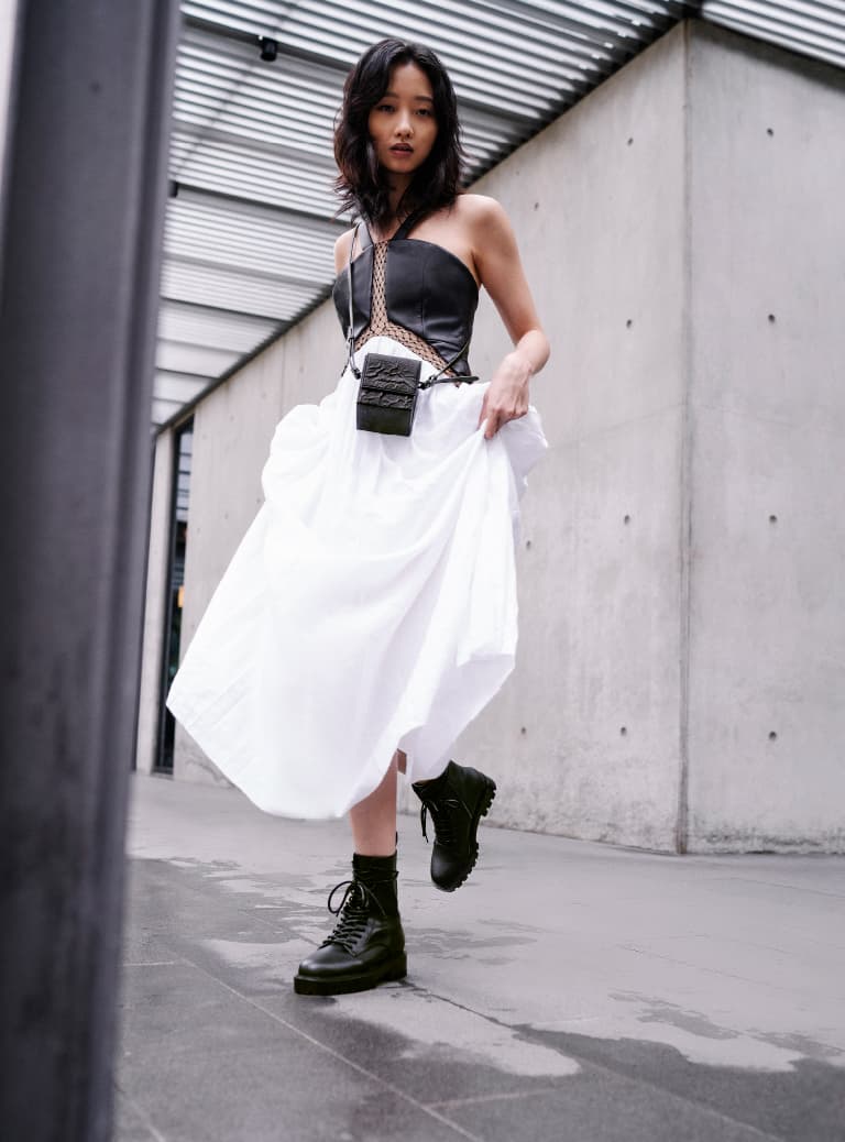 Women’s lace-up combat boots and boxy crossbody bag in black – CHARLES & KEITH