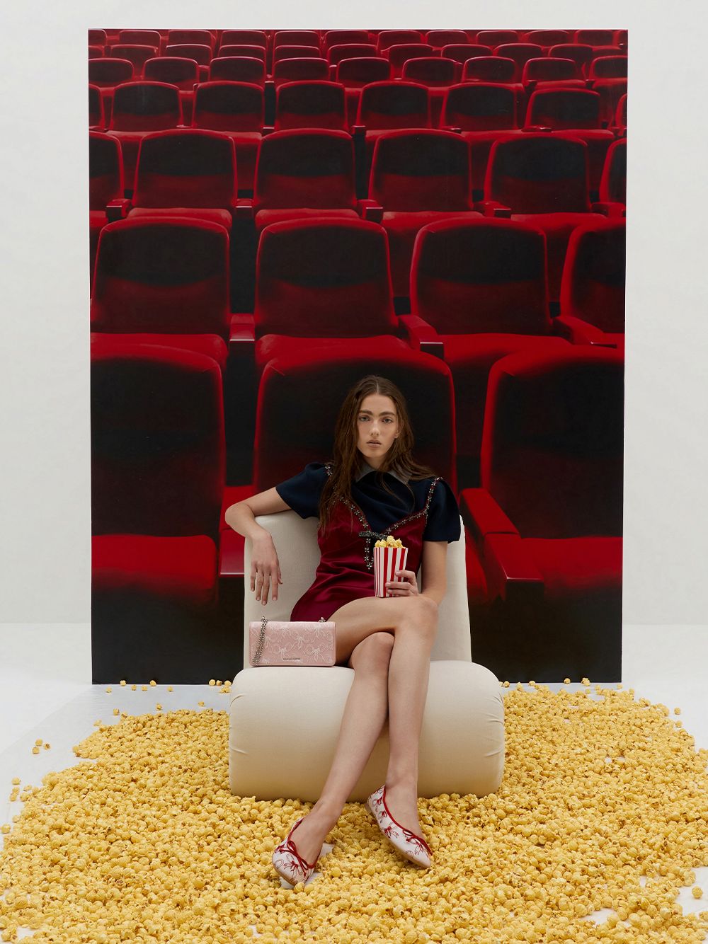 Women’s red mesh bow ballet flats and light pink Paffuto bow wallet on chain - CHARLES & KEITH