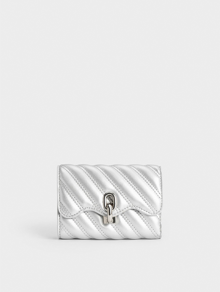 Women’s Freja Wavy Metallic Quilted Wallet - CHARLES & KEITH