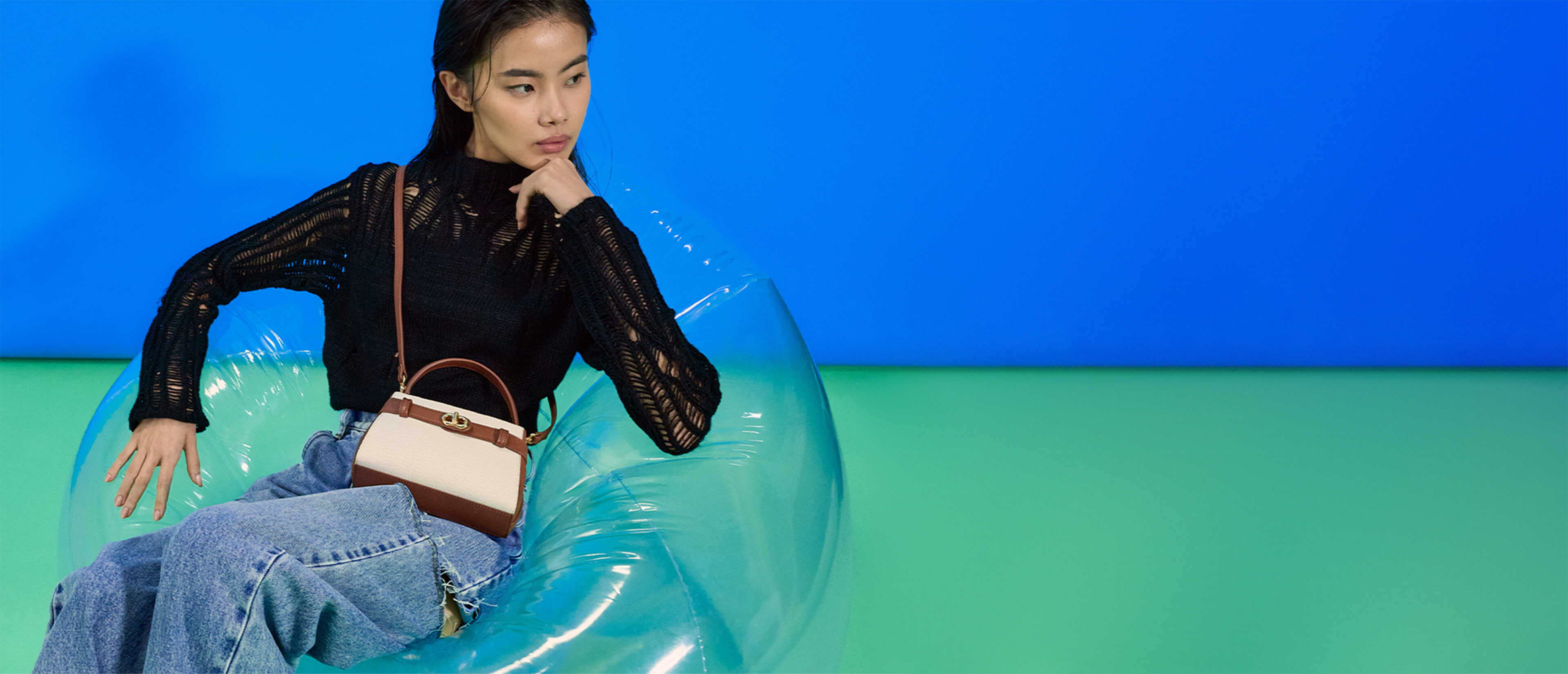 Women’s Aubrielle canvas two-tone top-handle bag in taupe canvas - CHARLES & KEITH