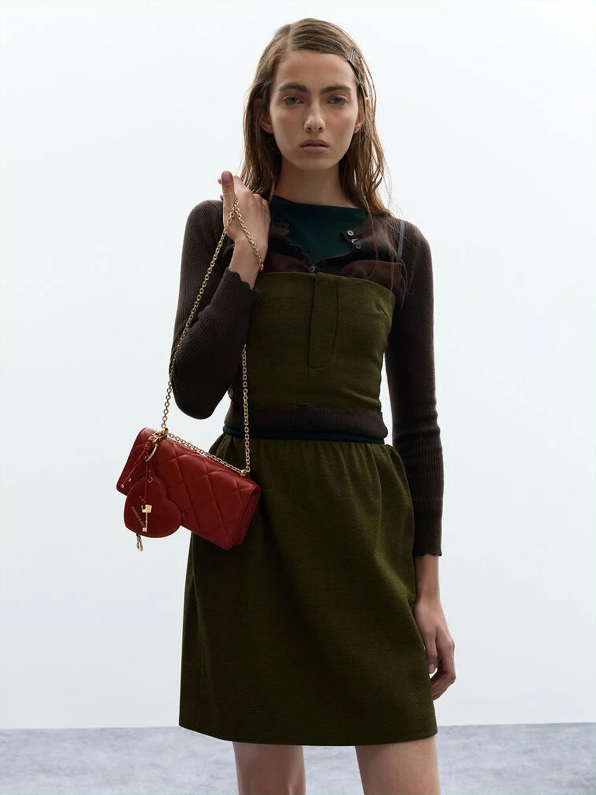 Tomato Red Paffuto Quilted Wallet On Chain   - CHARLES & KEITH 