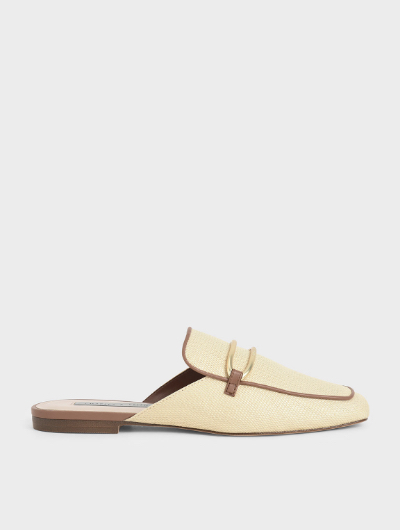 RAFFIA METALLIC BUCKLE LOAFER MULES