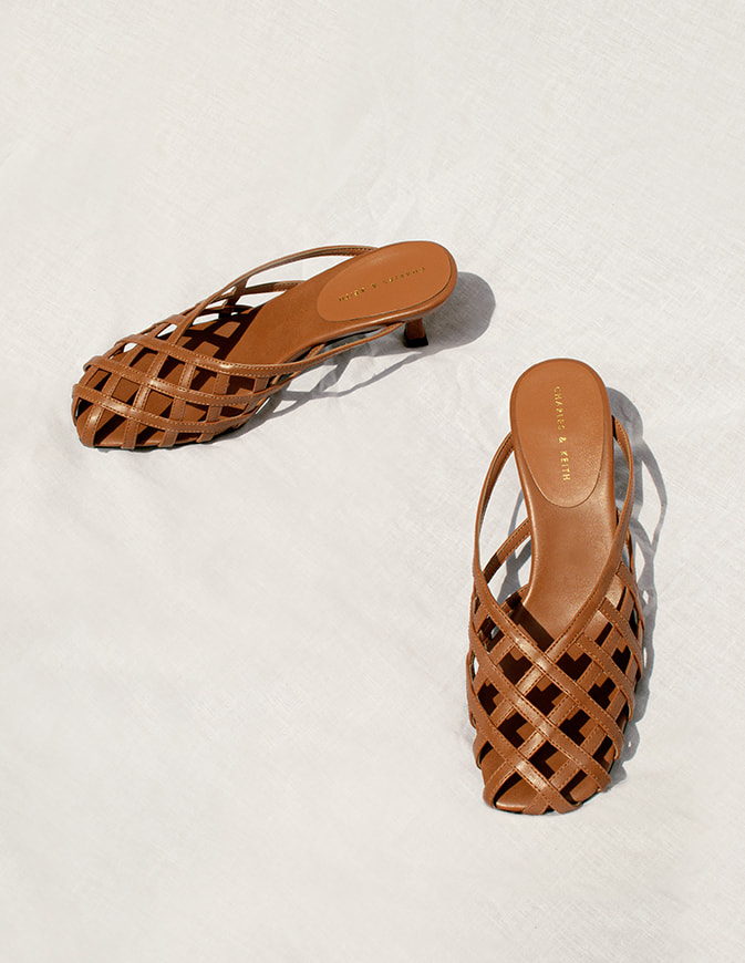 Women’s square toe caged mules in cognac – CHARLES & KEITH