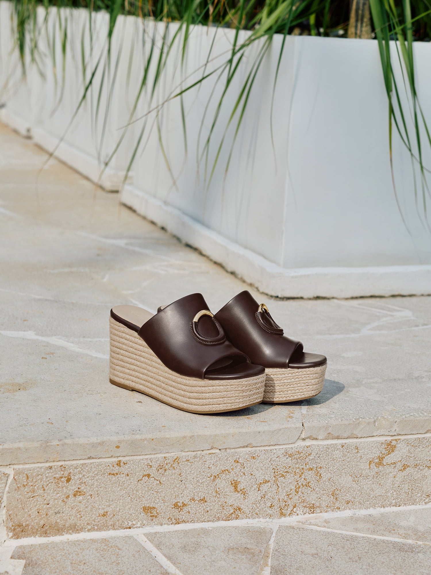 Maroon Metallic-Accent Espadrille Wedges - CHARLES & KEITH