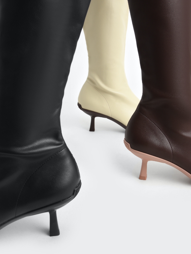Women’s slip-on kitten heels knee boots - CHARLES & KEITH
