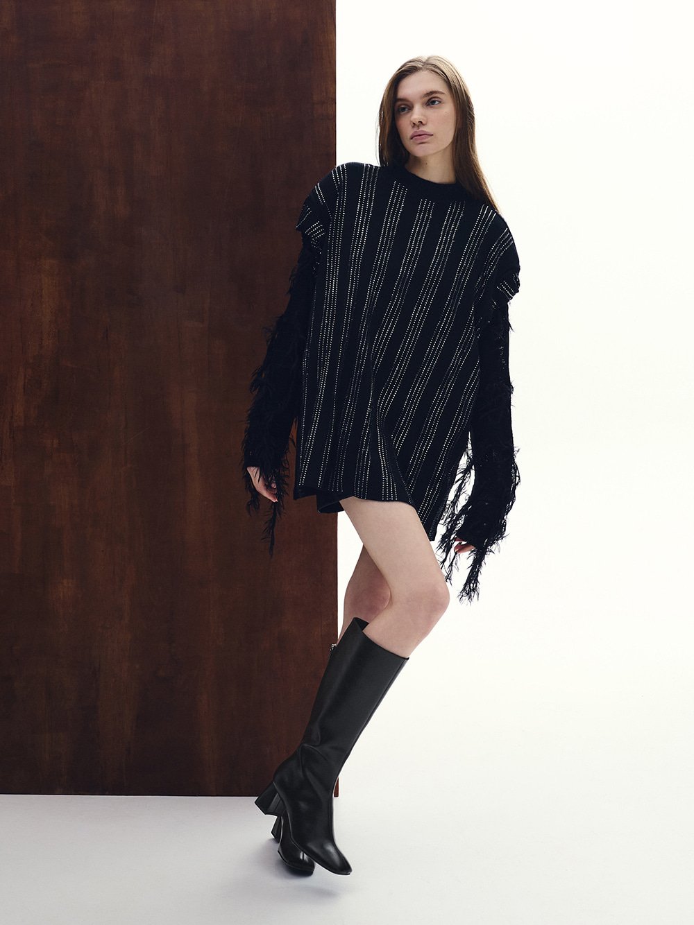 Women's Square-Toe Side-Zip Knee-High Boots in black - CHARLES & KEITH