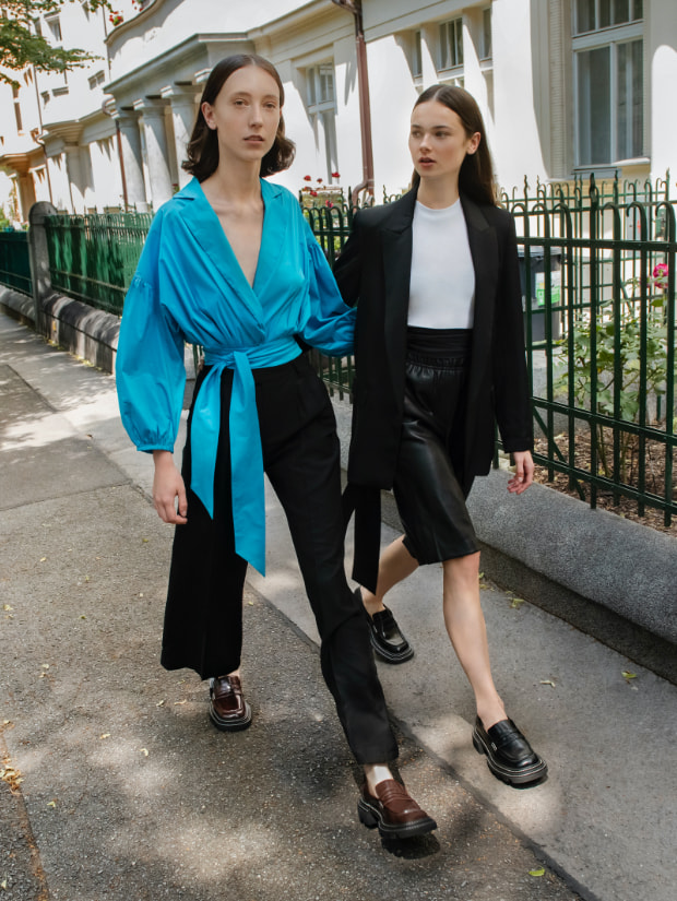 Women’s Perline chunky penny loafers in black and dark brown - CHARLES & KEITH