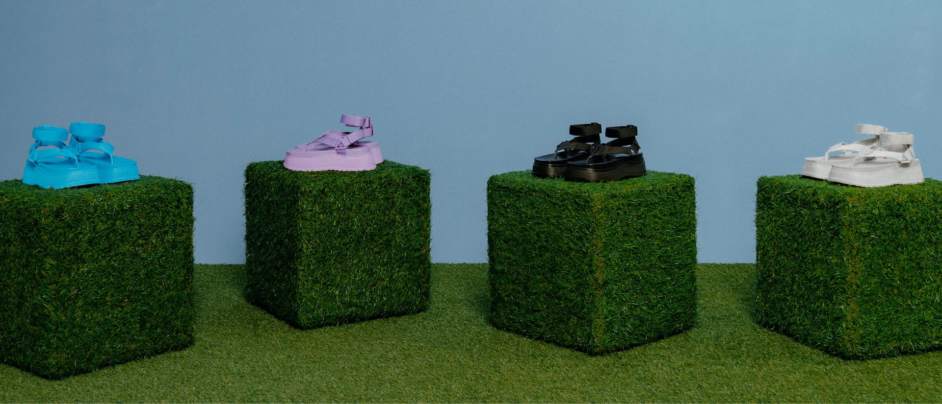 Women’s Joss Ankle-Strap Flatform Thong Sandals in blue, purple, black and chalk - CHARLES & KEITH