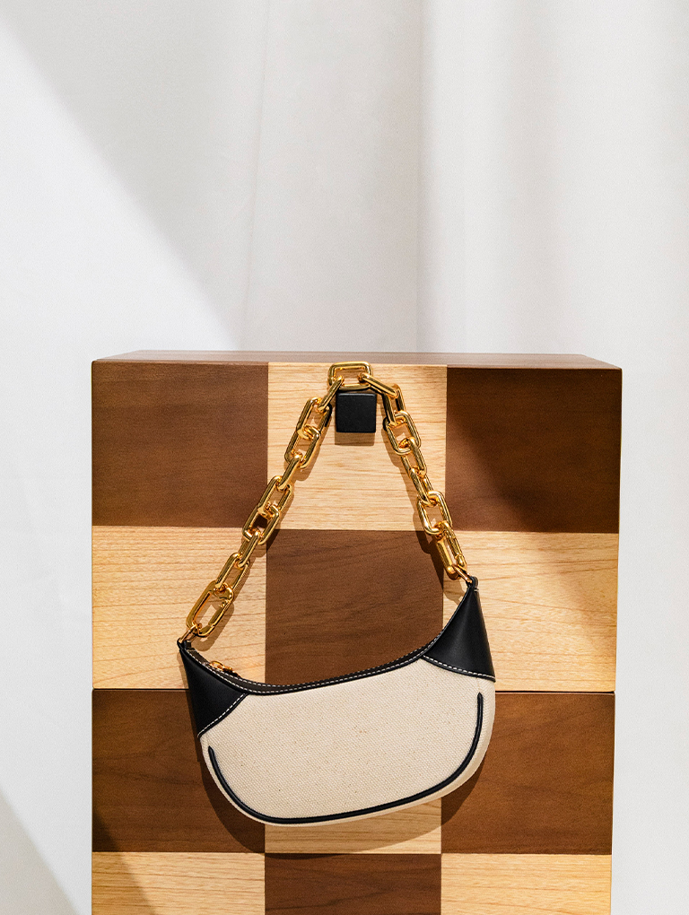 Women's multicoloured Shalia canvas chain-handle moon bag - CHARLES & KEITH