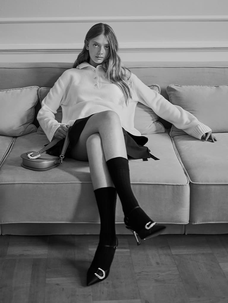 Women’s Gabine gem-embellished back strap pumps and Gabine leather saddle bag – CHARLES & KEITH