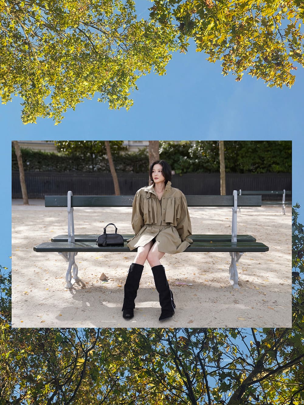 Women’s Vega bowling bag and Aether tassel-zip knee-high boots in matching black, as seen on Kim You Jung - CHARLES & KEITH