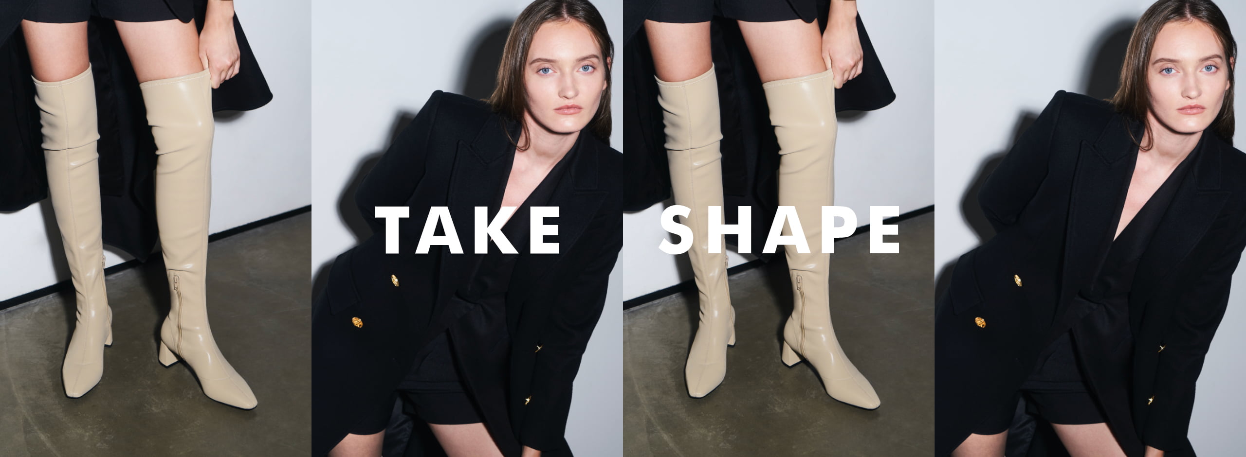 Women’s thigh high blade heel boots in beige - CHARLES & KEITH