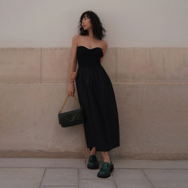 Women’s Perline chunky loafers in dark green, as seen on Xiayan Guo - CHARLES & KEITH