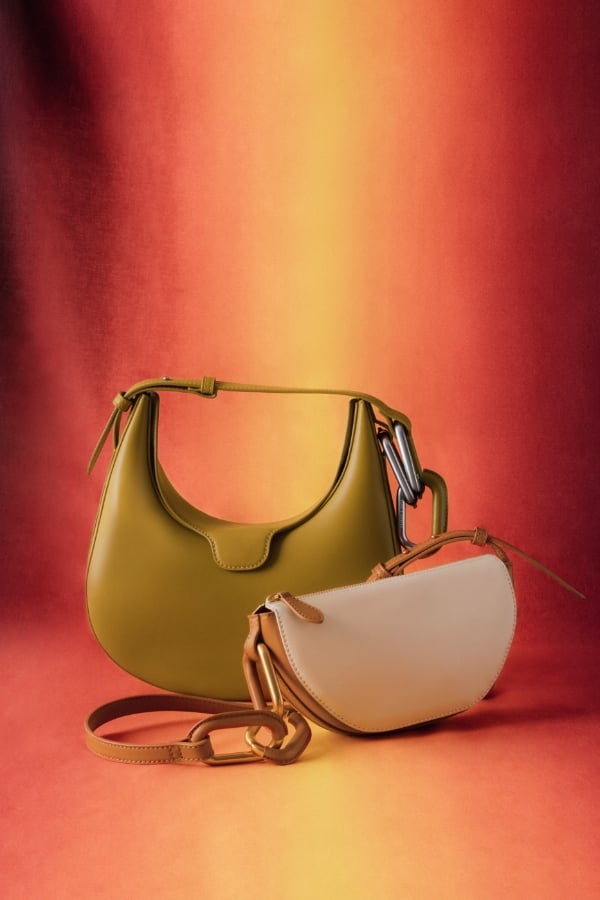 Women's Kora Metallic-Accent Handle Moon Bag in mustard and Kora Crossbody Bag in multi - CHARLES & KEITH