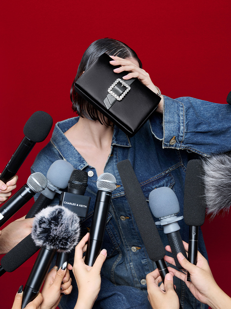 Satin Crystal-Buckle Belted Chain-Handle Bag in black — CHARLES & KEITH